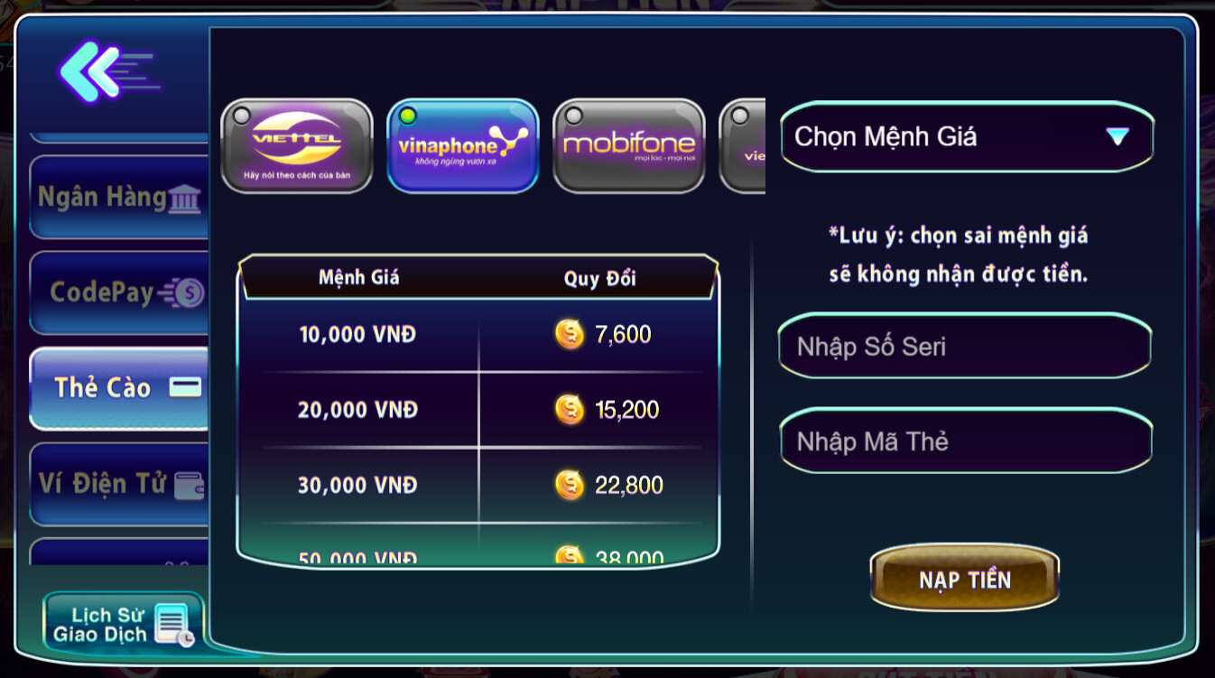 Hướng dẫn nạp tiền tại 789Club qua thẻ cào